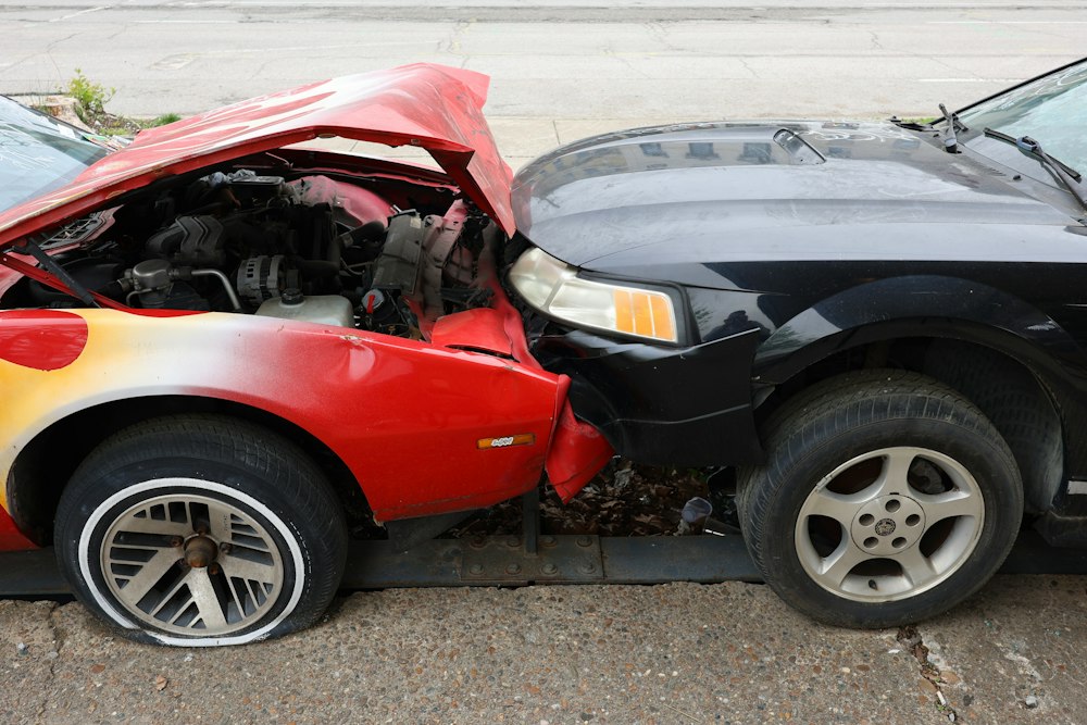 Two cars damaged in a front-end collision